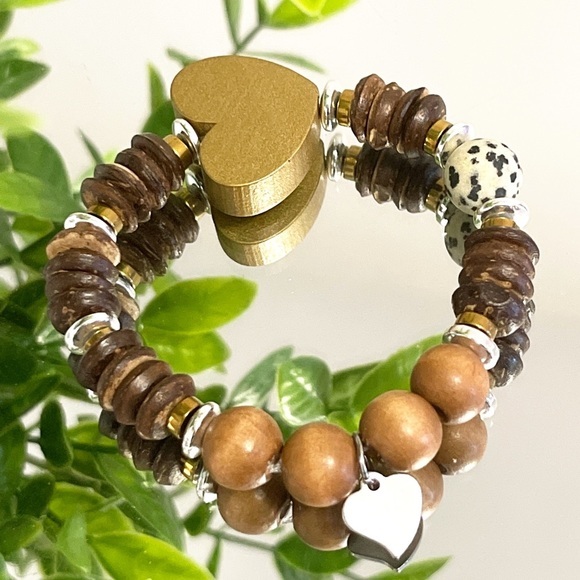 🪵✨♥️Boho style Bracelet ✨hematite stone ✨matte Dalmatian - Picture 2 of 8